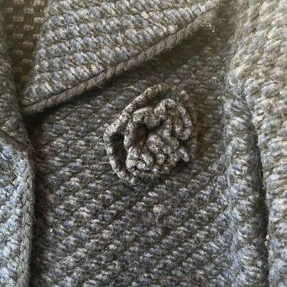 Avoca coat 2 blue Irish wool knit flower lady - Picture 6 of 11